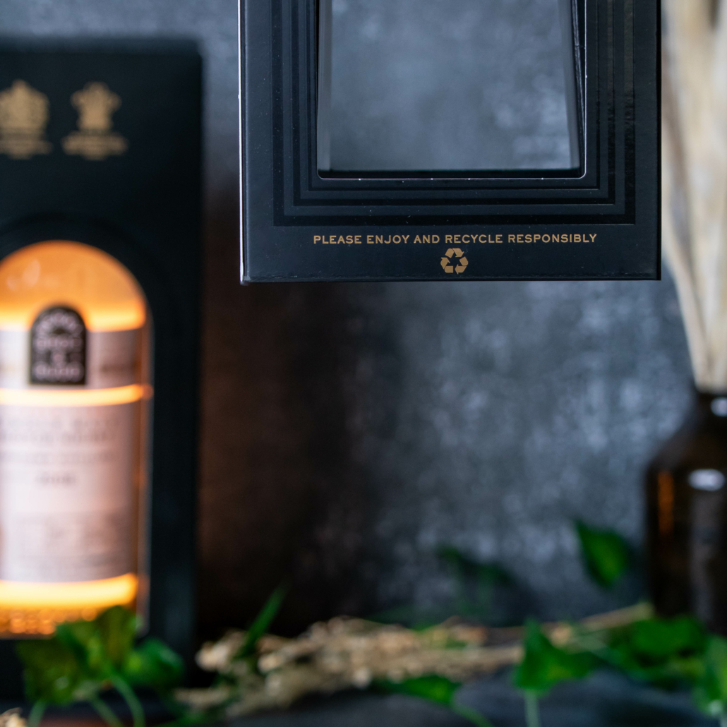 Berry Bro's & Rudd whisky bottle, moody colours, dark package, beautiful package, Spirits & Drinks Packaging, recycle responsibly