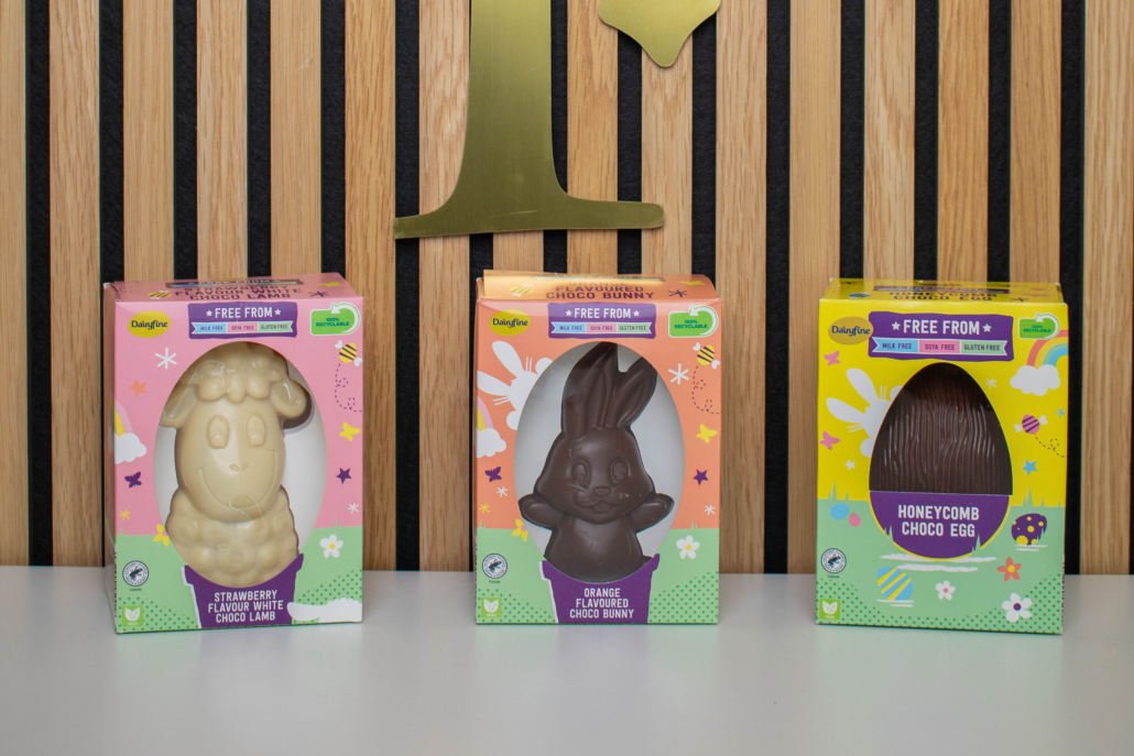 confectionary packaging, three easter egg, packaging ideas, free from milk, chocolate eggs